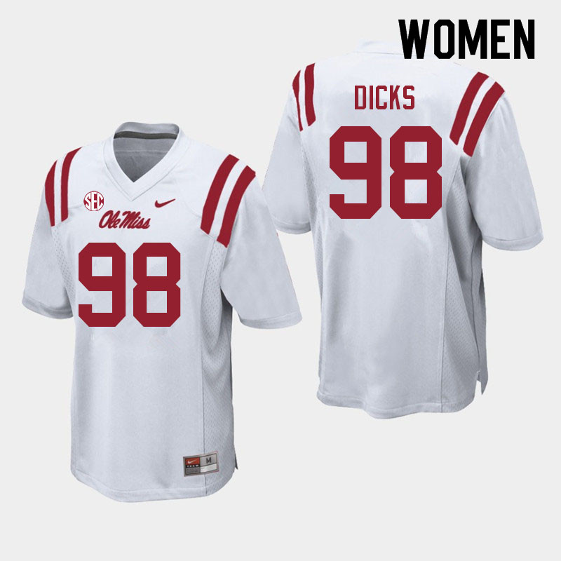 Jaden Dicks Ole Miss Rebels NCAA Women's White #98 Stitched Limited College Football Jersey IXS8558EN